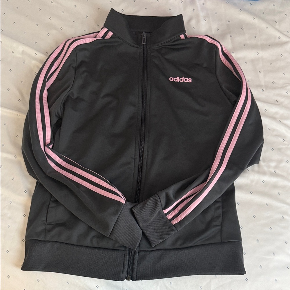 Adidas Women's Black Jacket with Pink Stripes